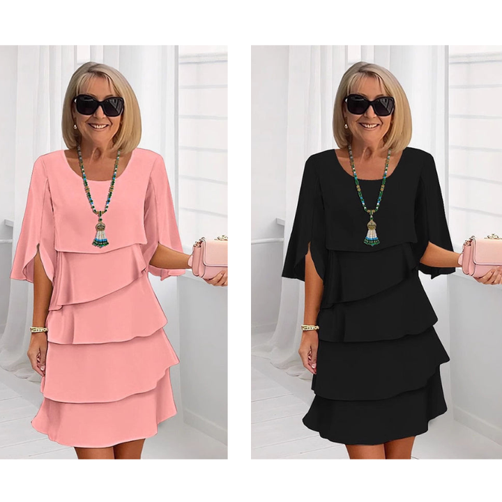 Chic Layered Dress with Puff Sleeves for Women