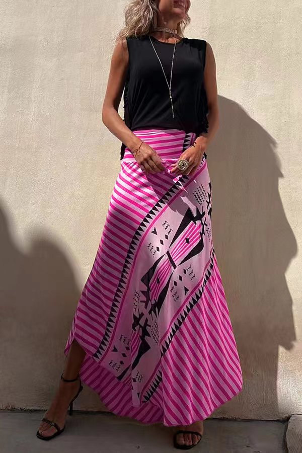 Women's High-Waisted Striped Maxi Skirt