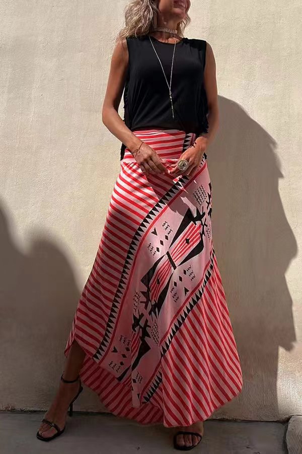 Women's High-Waisted Striped Maxi Skirt