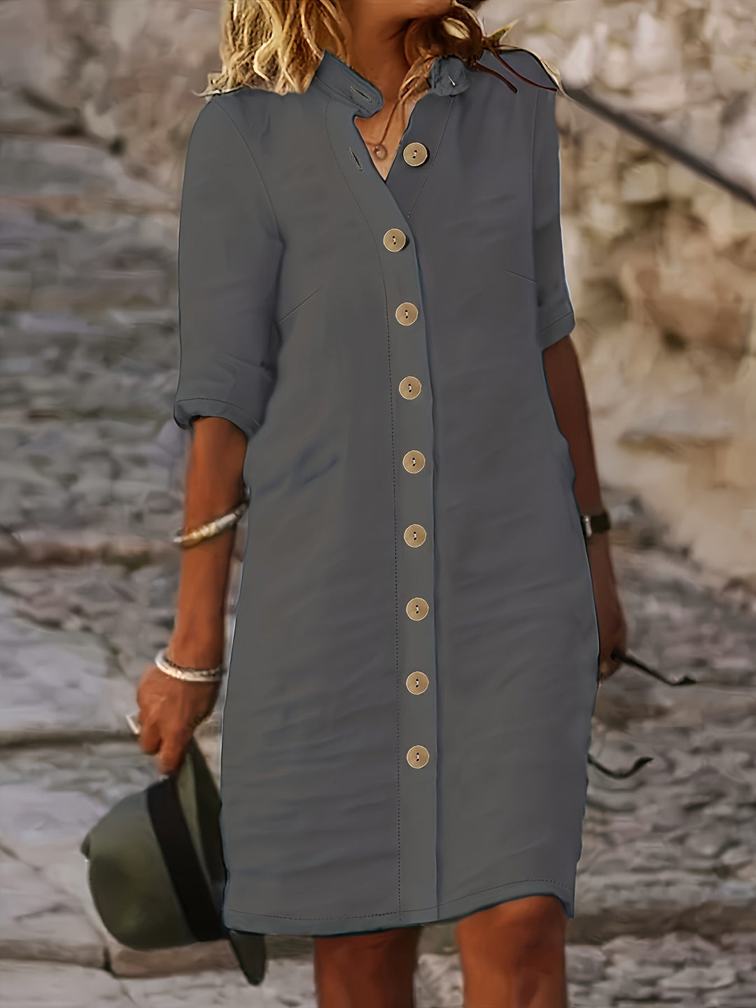 Hannah™ - Casual Dress with Button Placket