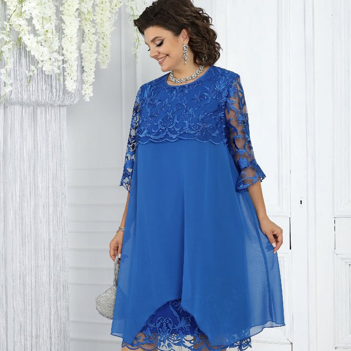 Women's Round Neck Embroidered Patchwork Dress