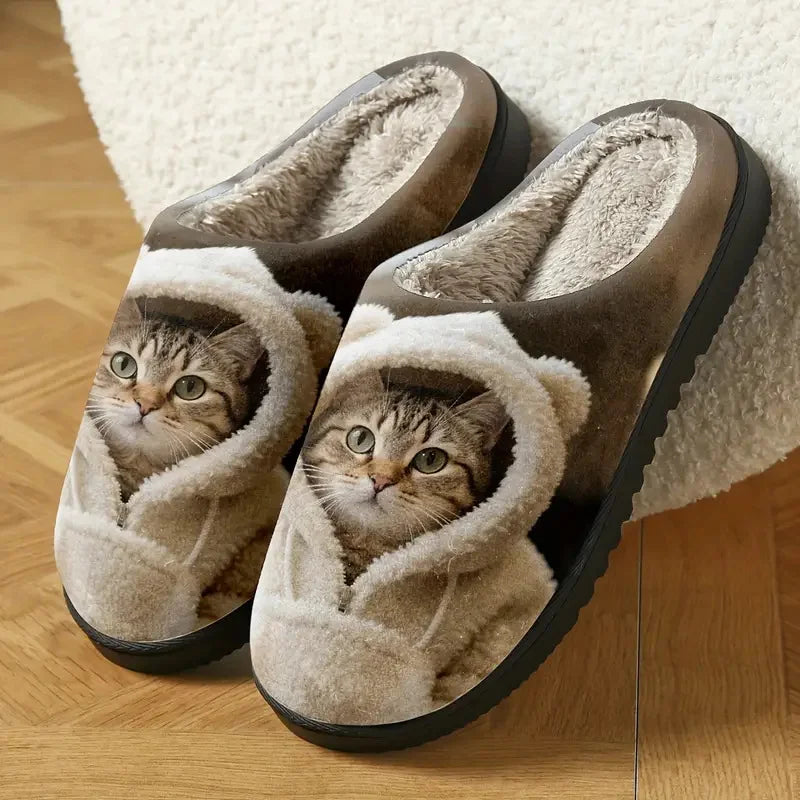 Adorable 3D Cat Face Cozy Slip-On Slippers