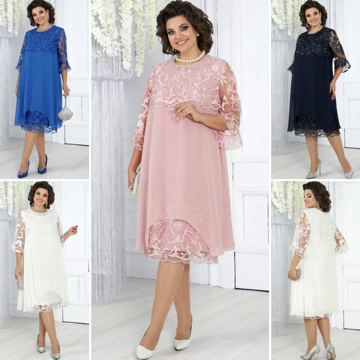 Women's Round Neck Embroidered Patchwork Dress