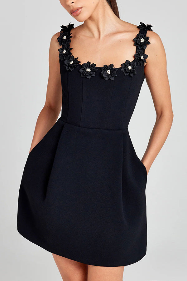 Cindy | Feminine Mini Dress with Floral Applications