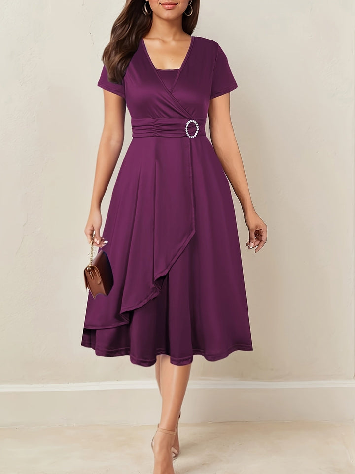 Hilda™ - Elegant Rhinestone V-Neck Evening Dress