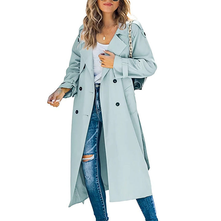 Women's Longline Trench Coat with Buttons and Long Sleeve