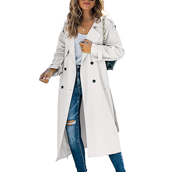 Women's Longline Trench Coat with Buttons and Long Sleeve