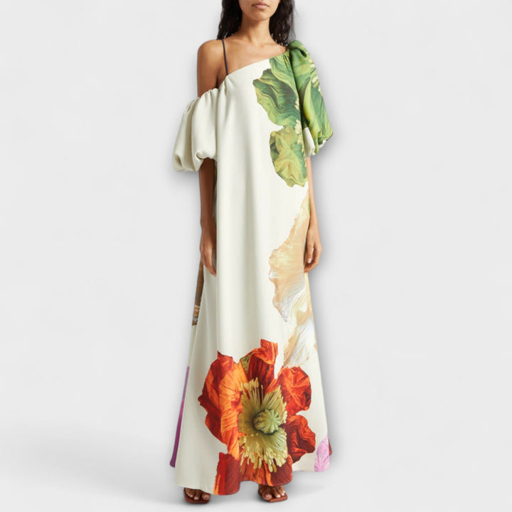 Floral Maxi Dress with Asymmetrical Design