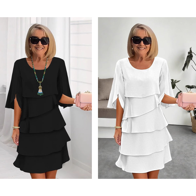 Chic Layered Dress with Puff Sleeves for Women