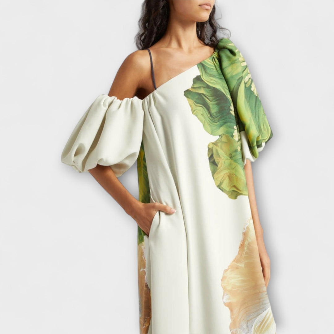 Floral Maxi Dress with Asymmetrical Design