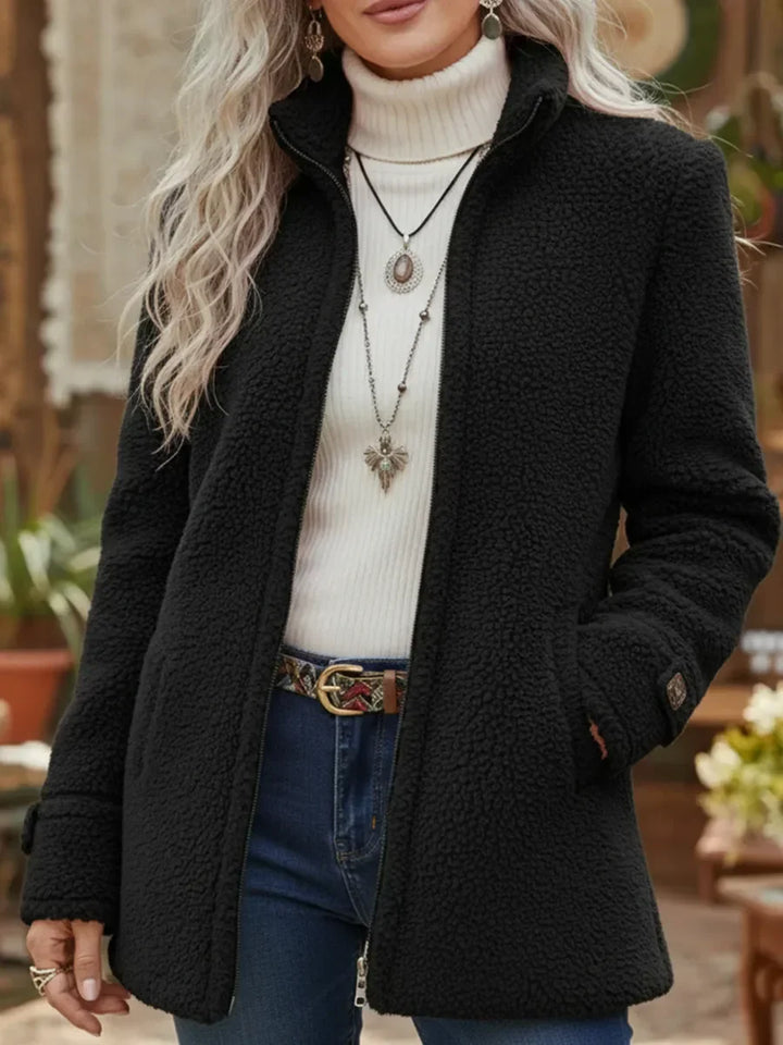 Chanelle | Stand Collar Jacket with Full-Zip in Luxurious Lambswool Feel