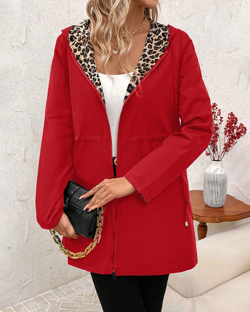 Leopard Print Reversible Hooded Jacket