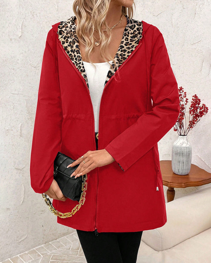 Leopard Print Reversible Hooded Jacket