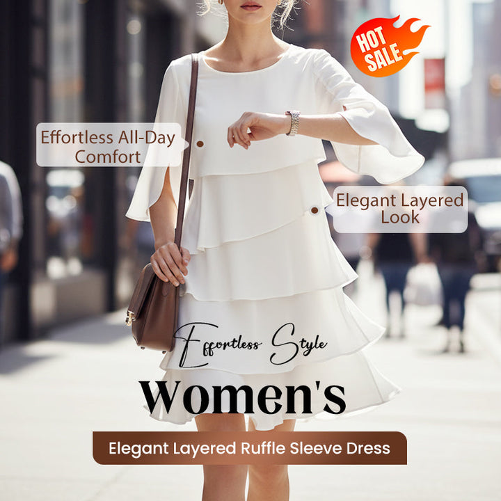 Chic Layered Dress with Puff Sleeves for Women