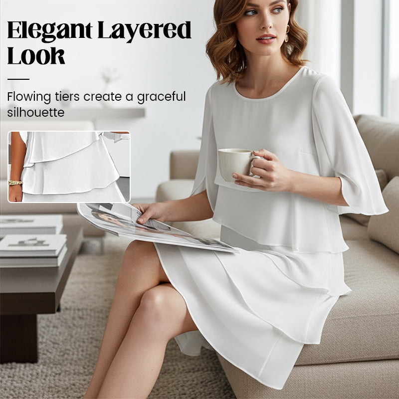 Chic Layered Dress with Puff Sleeves for Women