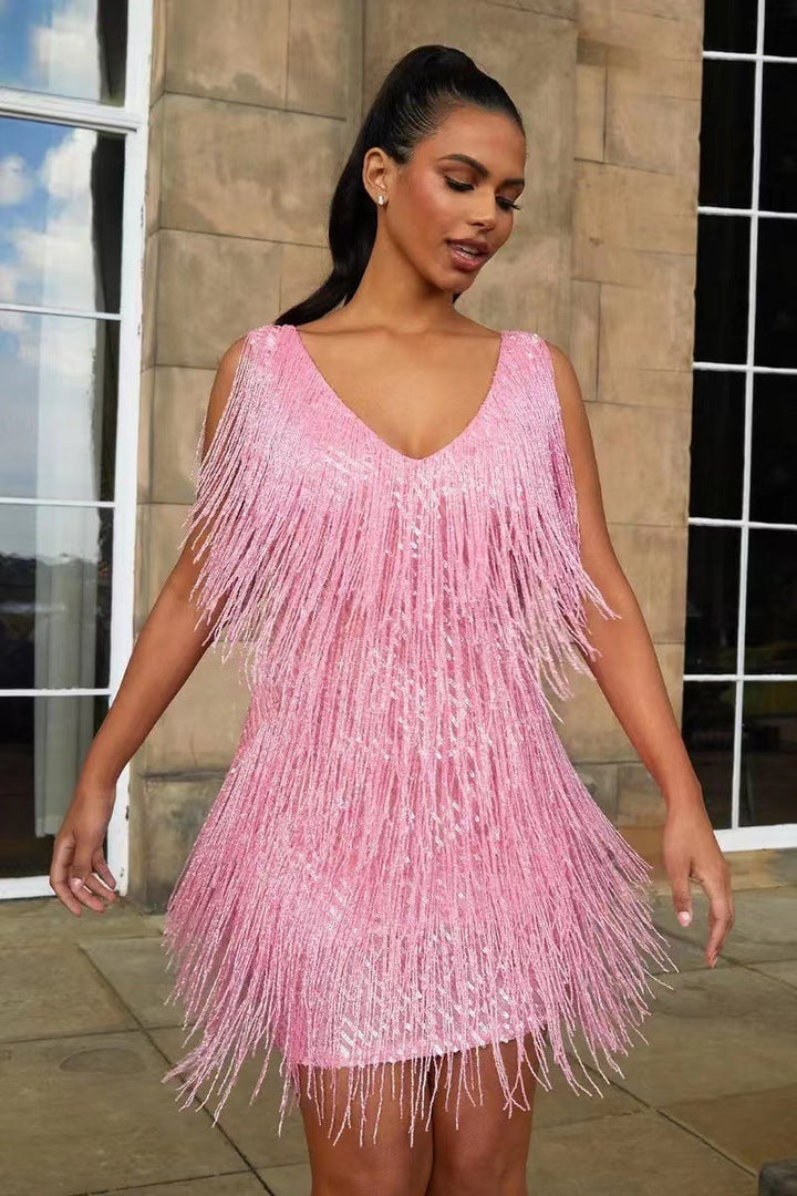 Chic and Alluring Fringed Party Dress