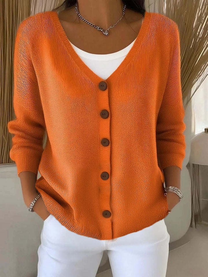Olivia™ - Long Sleeve V-Neck Button Sweater