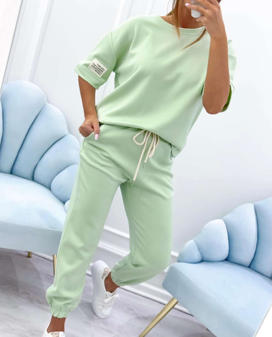 Women's Relaxed Outfit: Solid Top and Trousers Set