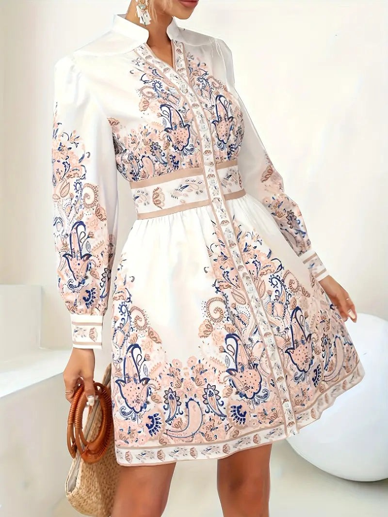 Heidi-Inspired Floral Maxi Dress with V-Neck and Long Sleeves for Festive Occasions