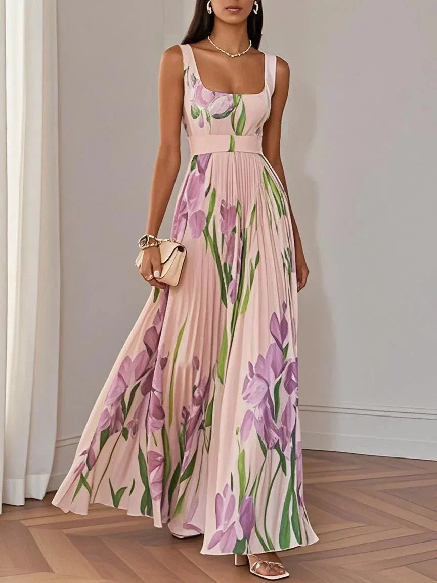 Nina - Women's Long Floral Pleated Dress