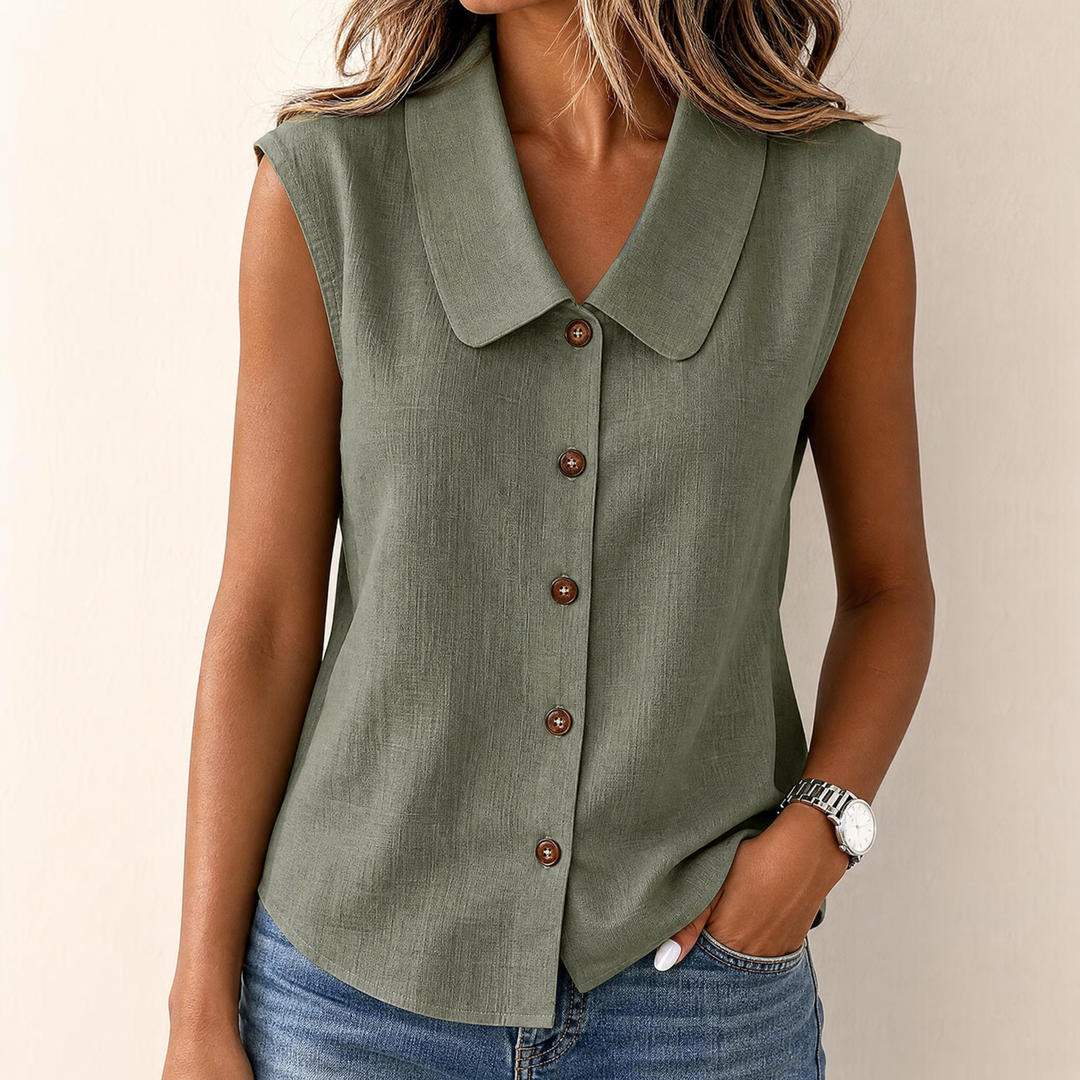 Linora | Women's Sleeveless V-Neck Top with Buttons