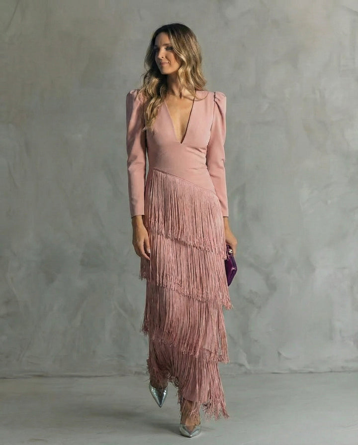 Clara | Chic Dress Featuring Fringe Sleeves