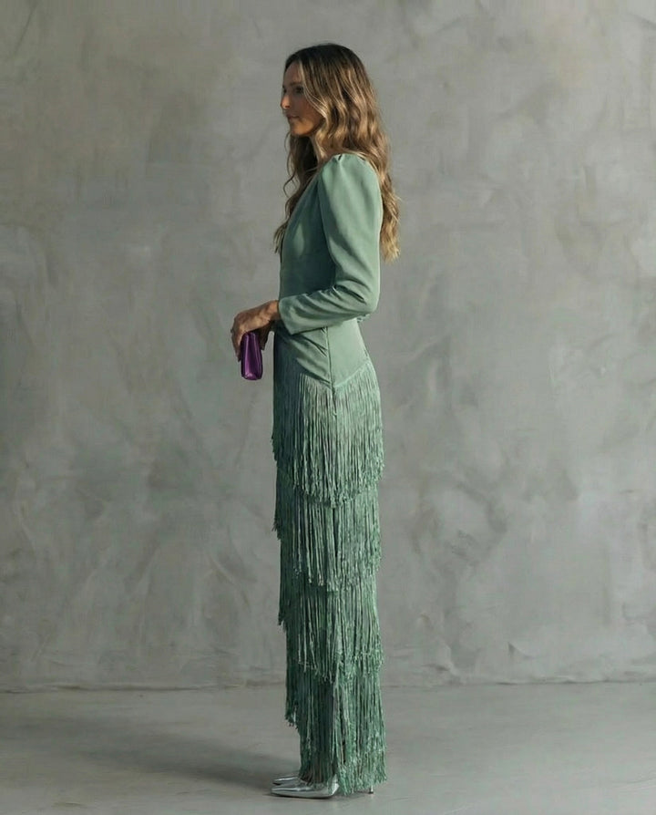 Clara | Chic Dress Featuring Fringe Sleeves