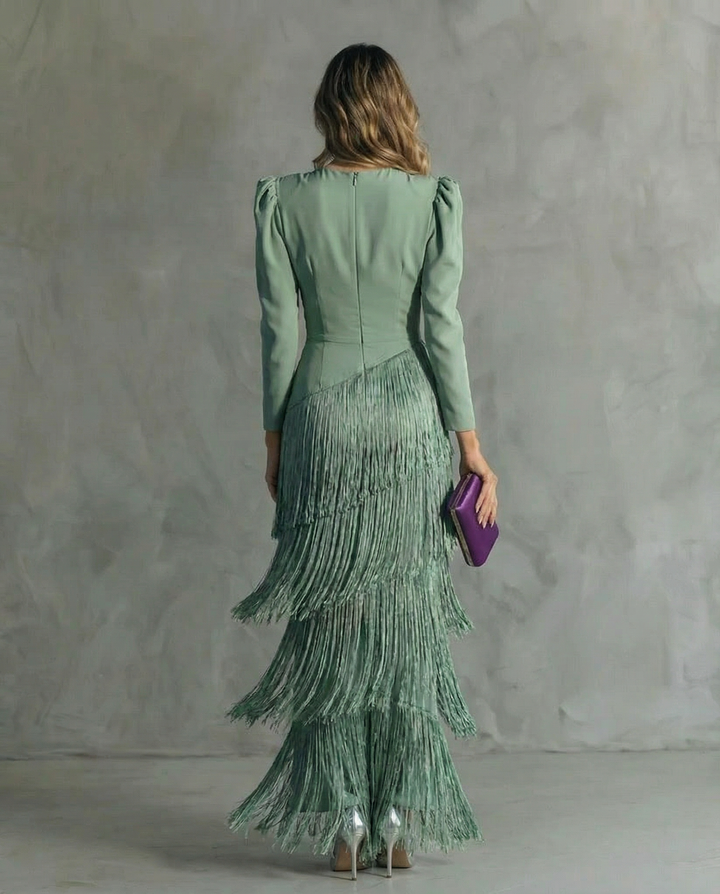 Clara | Chic Dress Featuring Fringe Sleeves