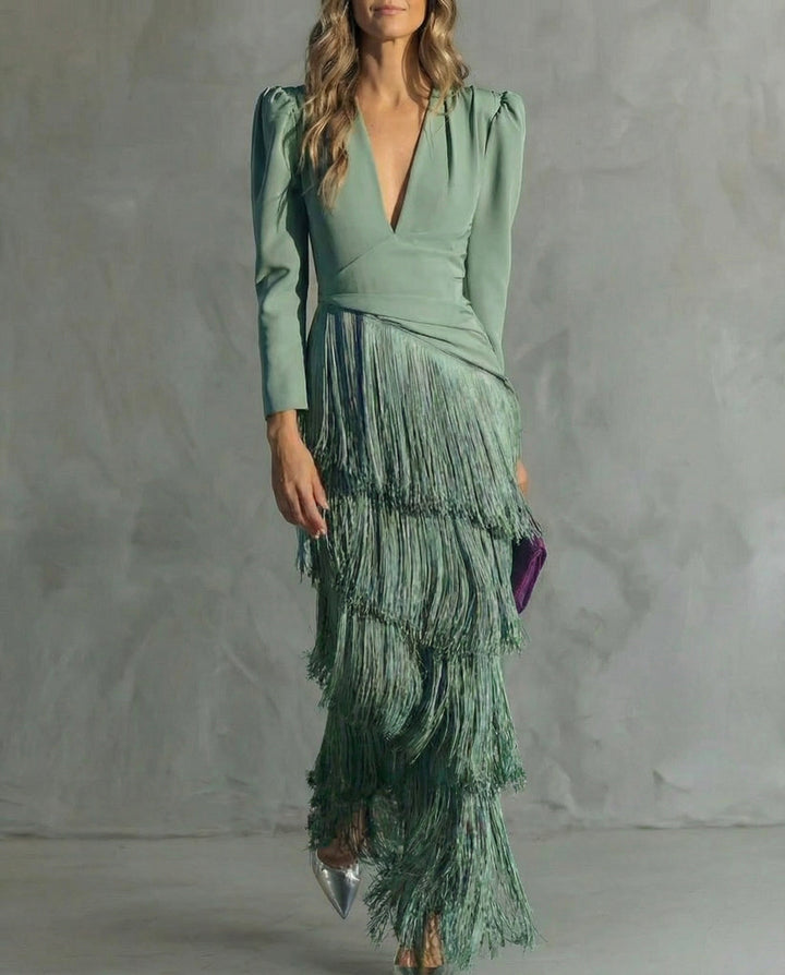 Clara | Chic Dress Featuring Fringe Sleeves
