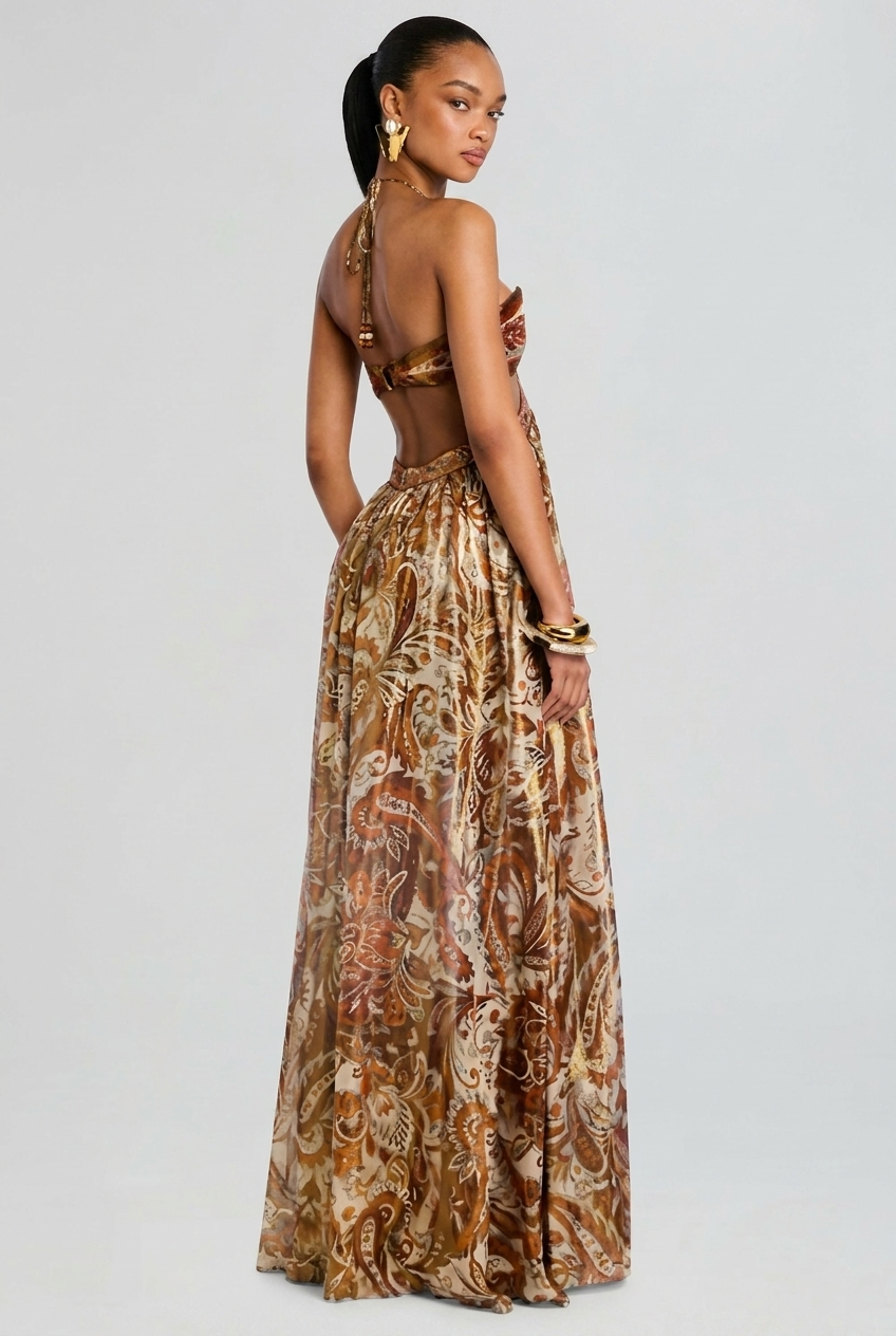 Elegant Floral Satin Maxi Dress for Your Vacation
