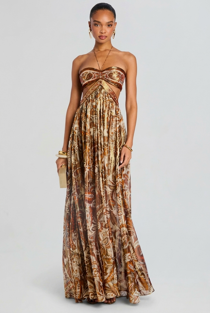 Elegant Floral Satin Maxi Dress for Your Vacation