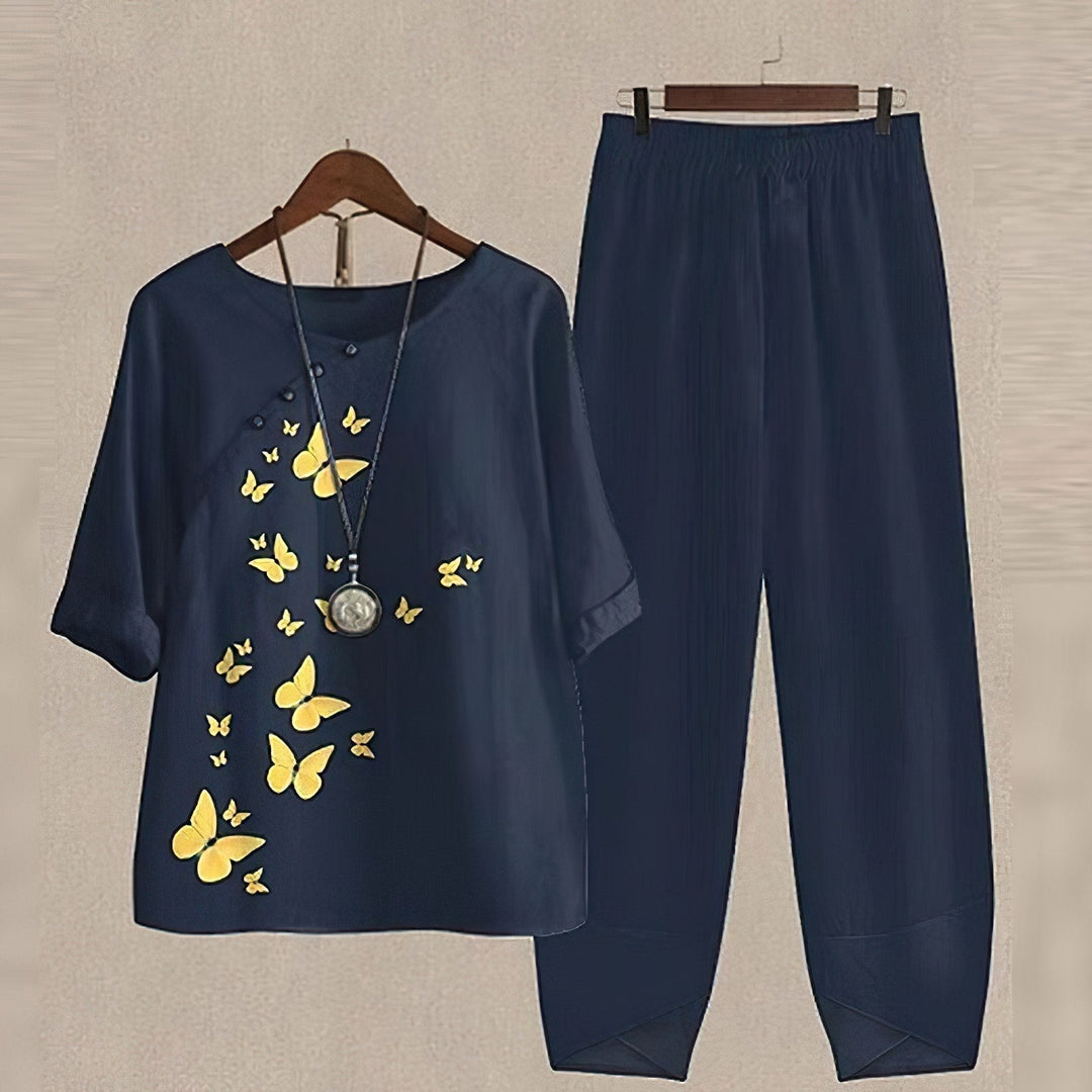 Women's Two-Piece Set with Round Neck and Short Sleeve