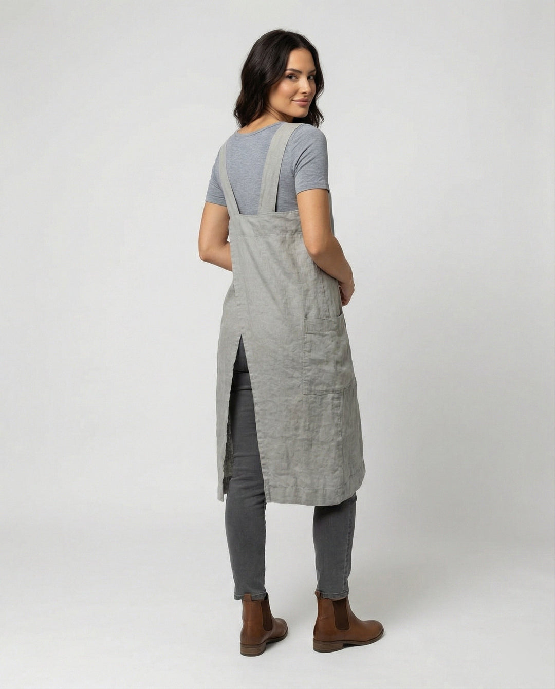 Heidi | Women's Square Neck Sleeveless Midi Apron Dress with Pockets