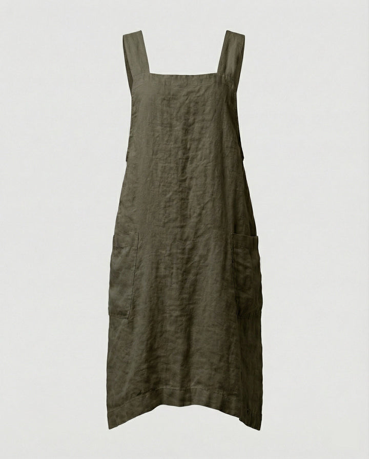 Heidi | Women's Square Neck Sleeveless Midi Apron Dress with Pockets