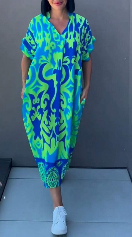 Nia | Floral Midi Dress with V-Neck