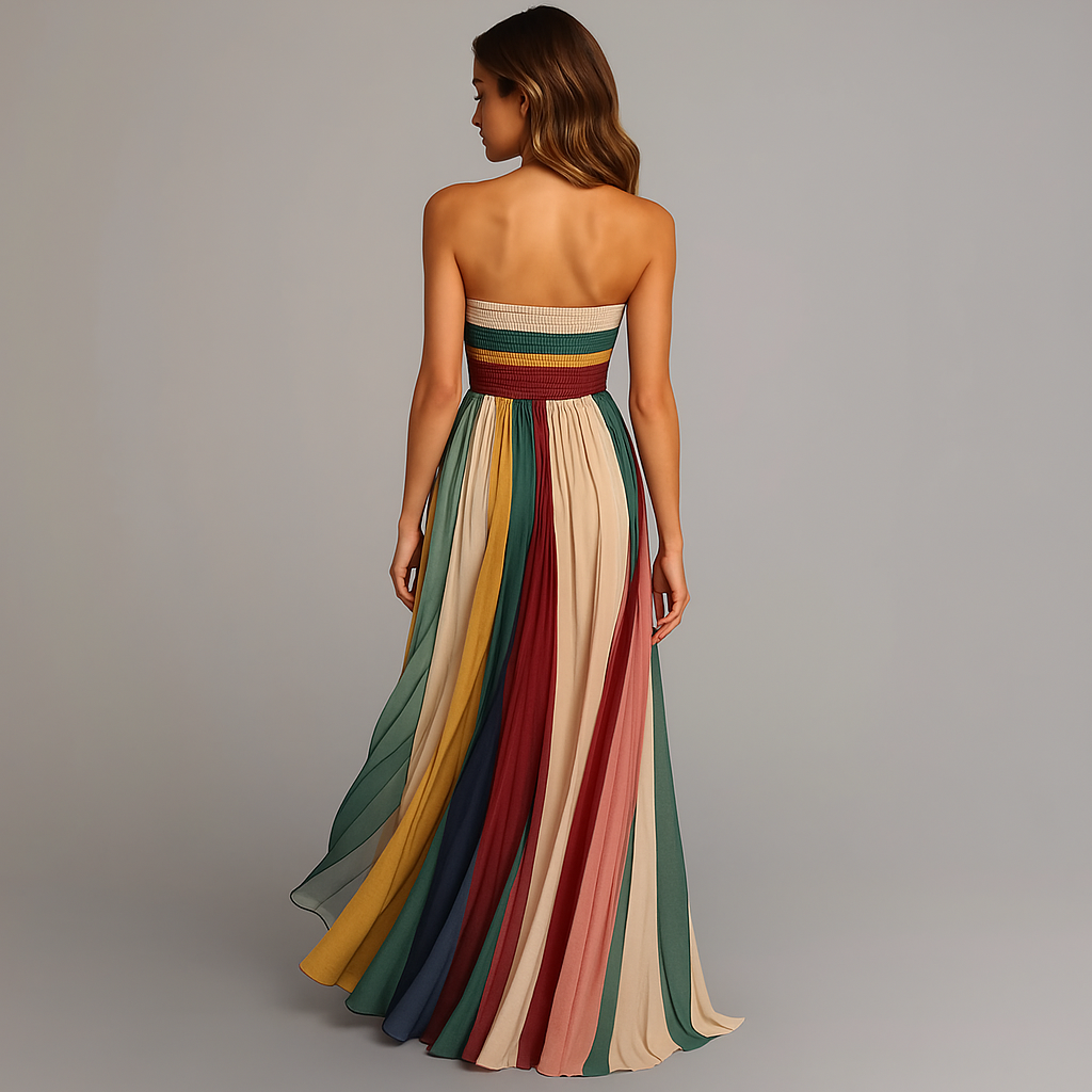 Judith™ | Women's Colorful Pleated Strapless Maxi Dress for Summer