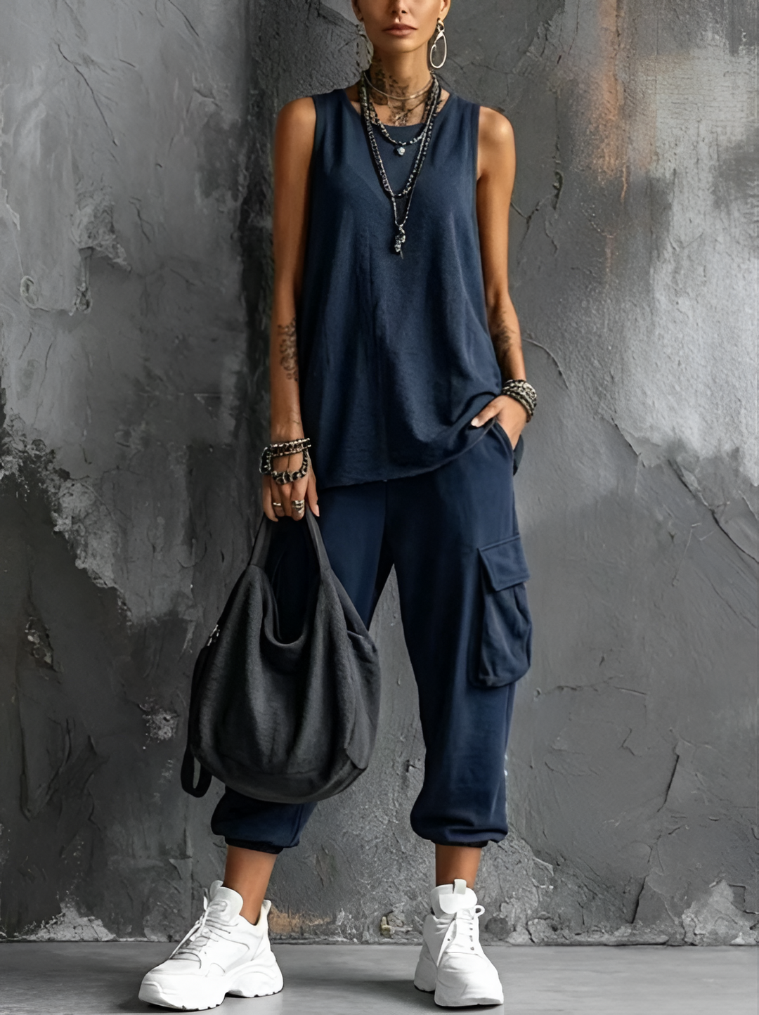 Valentina | Women's Sleeveless V-Neck Set with Pockets