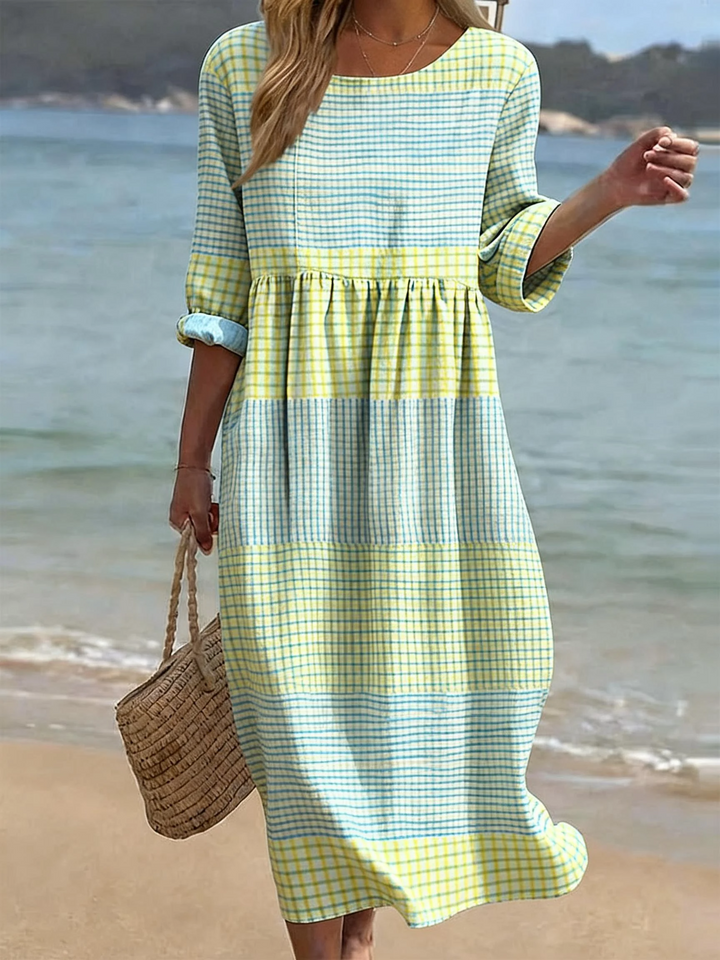Women's Casual Dress with Round Neck and Mid Sleeves