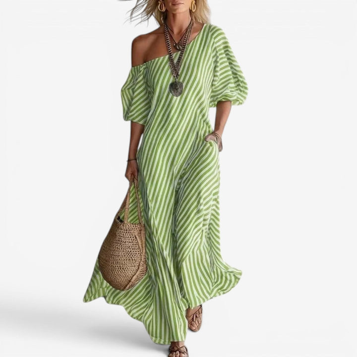 Inoni | Women's Off-Shoulder Striped Maxi Dress