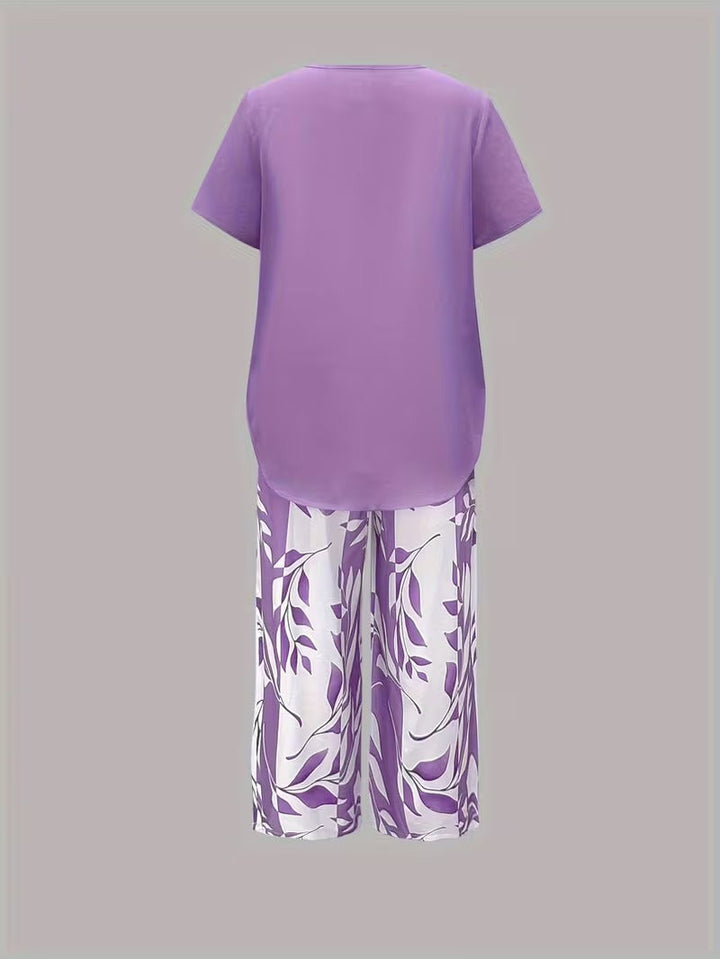 Arvessa™ | Relaxed Leaf Print Two-Piece Ensemble
