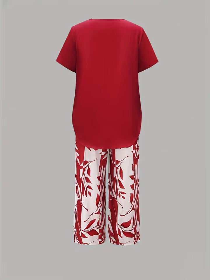 Arvessa™ | Relaxed Leaf Print Two-Piece Ensemble