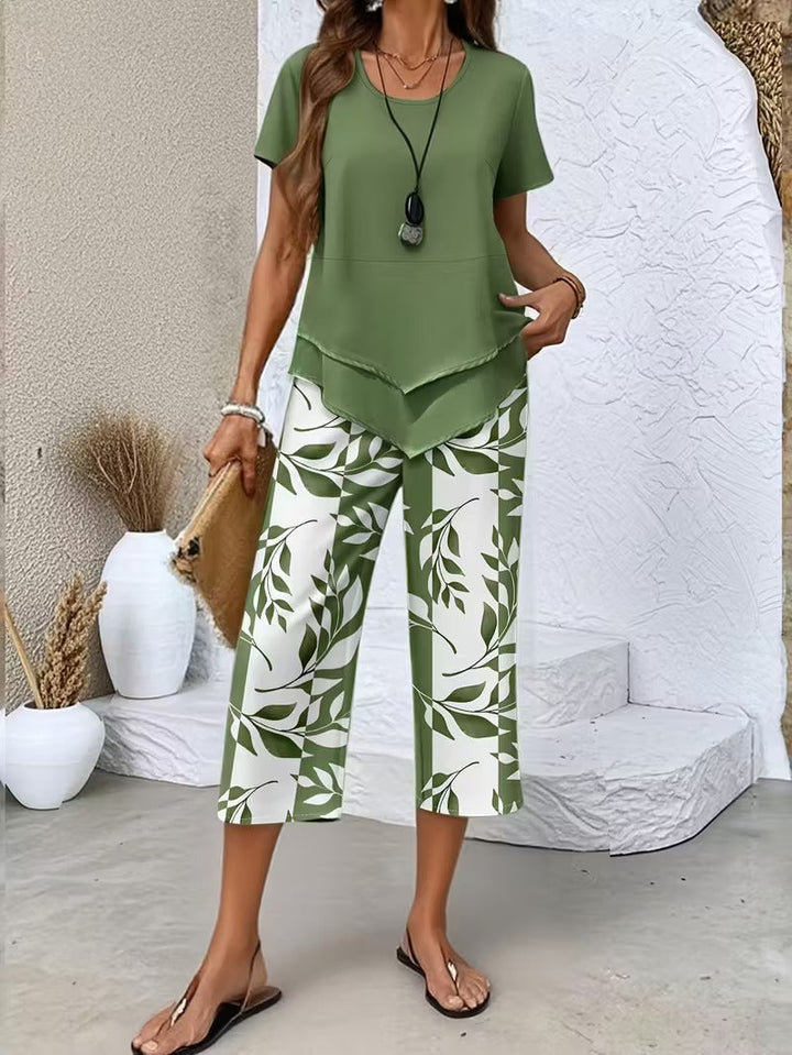 Arvessa™ | Relaxed Leaf Print Two-Piece Ensemble