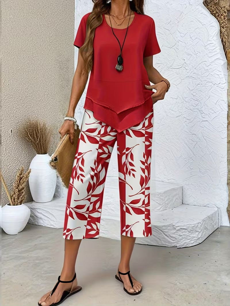 Arvessa™ | Relaxed Leaf Print Two-Piece Ensemble