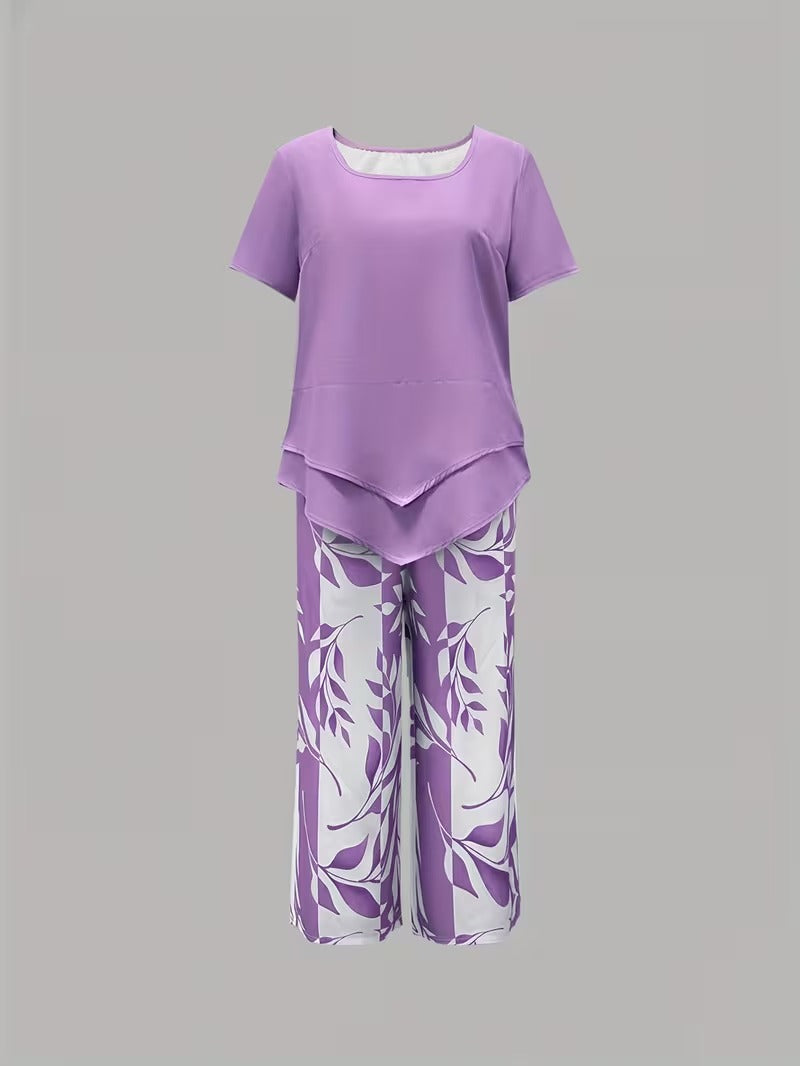 Arvessa™ | Relaxed Leaf Print Two-Piece Ensemble