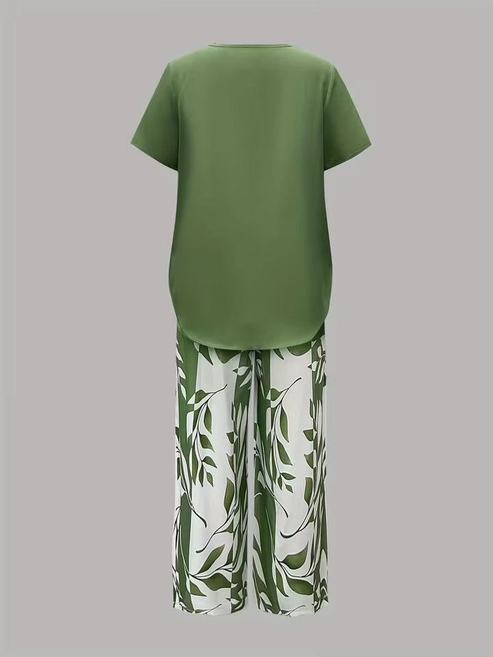 Arvessa™ | Relaxed Leaf Print Two-Piece Ensemble