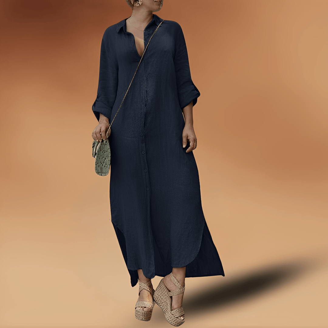 Maya | Women's Long Sleeve Maxi Dress with Side Slit