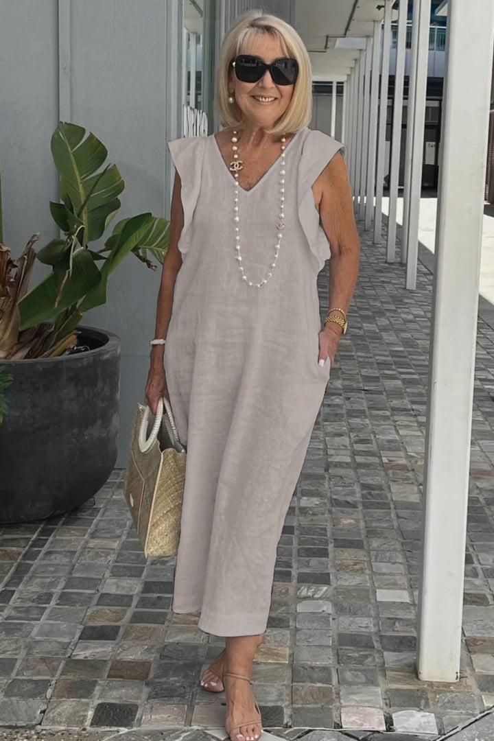 Roselyn | Women's Effortless Charm Midi Dress with Pockets and Ruffle Detail