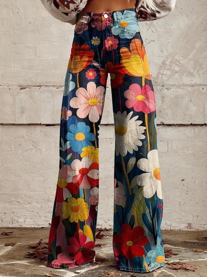 Léna - Floral Pattern Wide Leg Pants