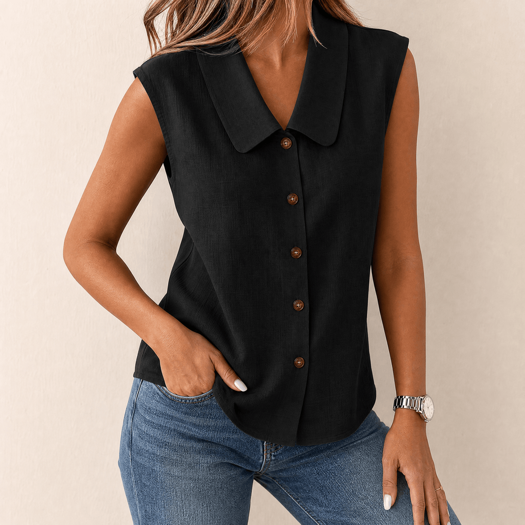 Linora | Women's Sleeveless V-Neck Top with Buttons