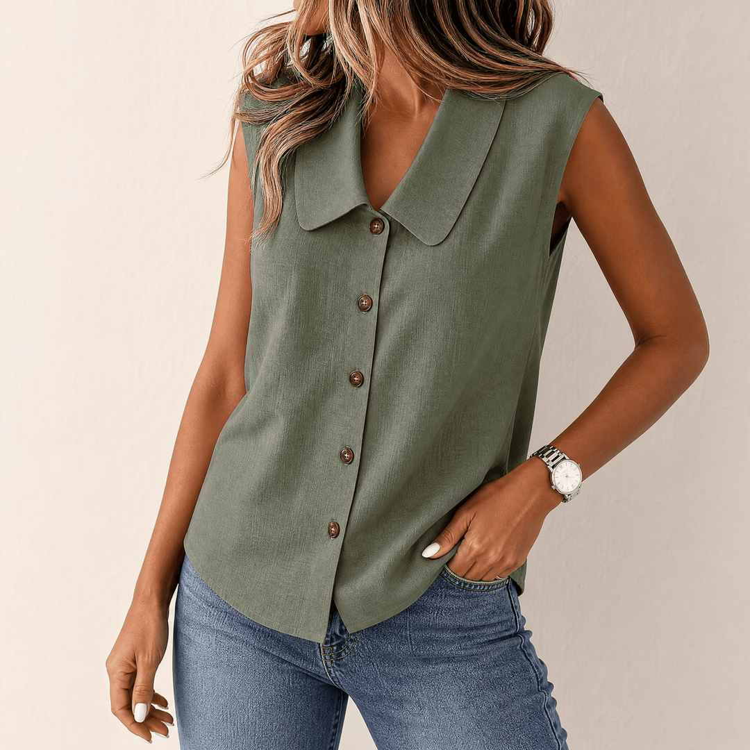 Linora | Women's Sleeveless V-Neck Top with Buttons
